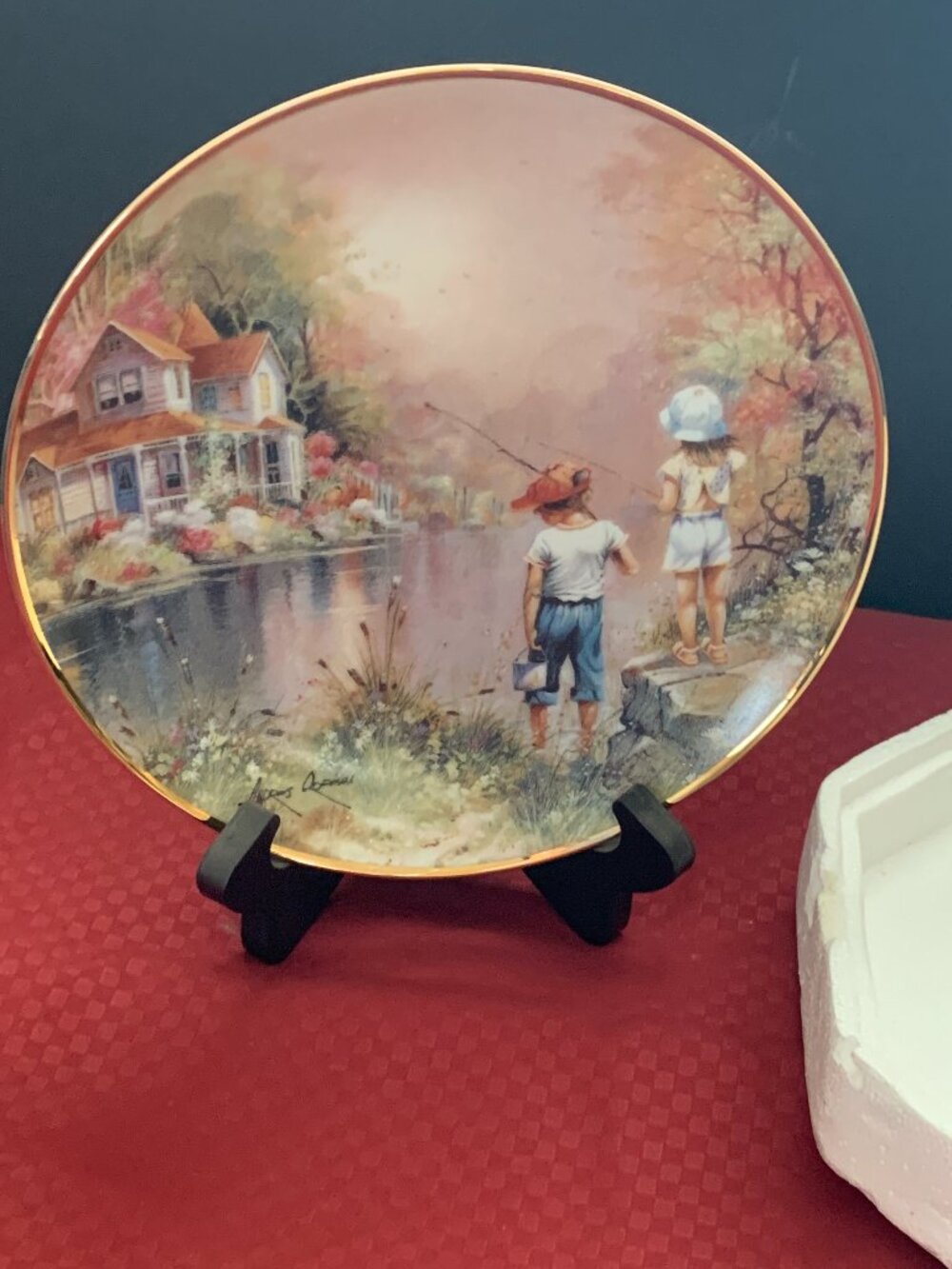 REEL PALS Plate Victorian House Andres Orpinas Children Fishing Franklin Mint